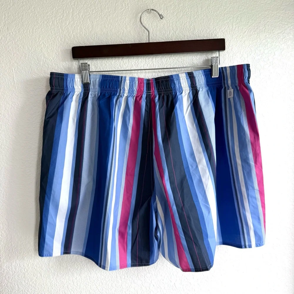 NWT Adidas Men’s Swim Trunks Shorts Blue Pink Stripe Mesh Lined Size 2XL - Picture 2 of 13